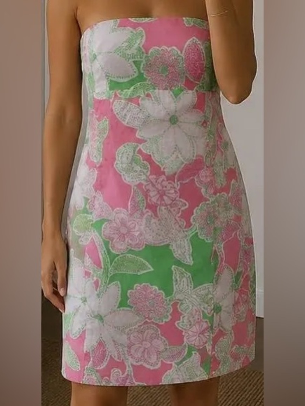 Lilly pulitzer vintage allegra Franco strapless floral mini dress garden party